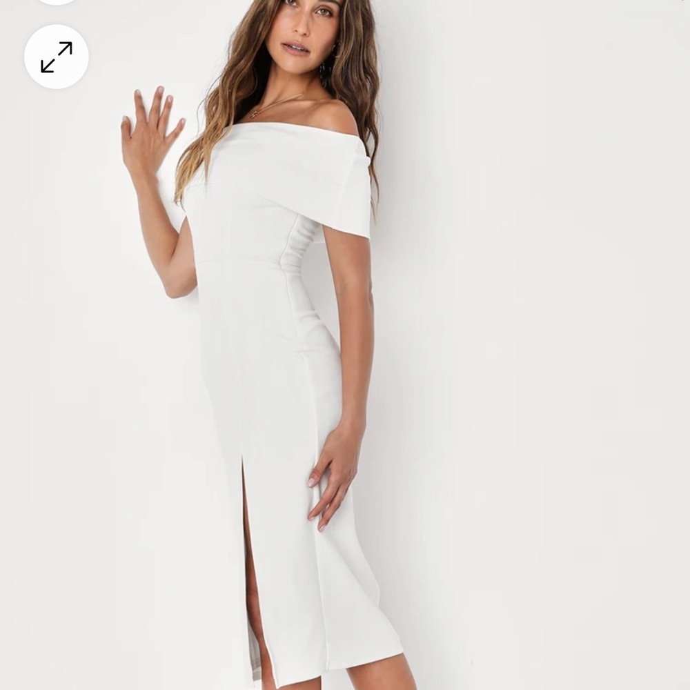Lulu's White Off-Shoulder Ribbed Midi Dress